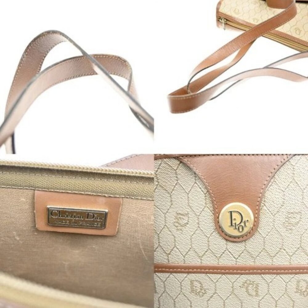 CHRISTIAN DIOR Logo Honeycomb Shoulder Hand Bag PVC Leather Beige GHW 62CA527 - Picture 8 of 16